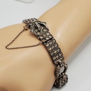 Antique art deco 1917 Diamonbar bracelet Sterling silver buckle clasp collectors